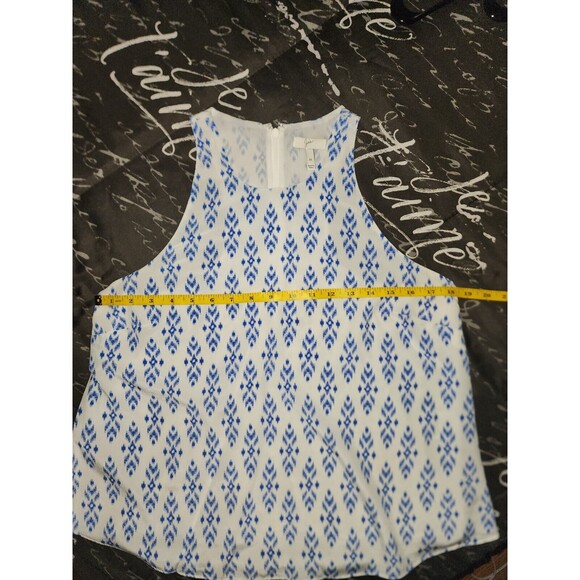 Joie Sleeveless Silk Blouse Size M White Blue - Picture 5 of 9